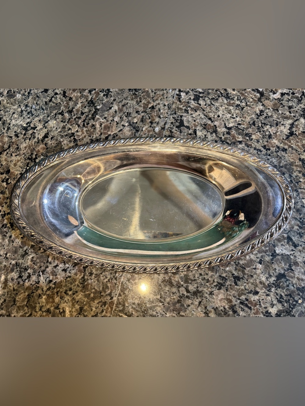 Vintage Wm Rogers Silver Plate Oval Rope Edge Bread Serving Tray 13.5" X 7"